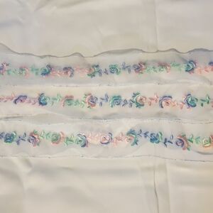 🖤Floral Embroidered Fabric Trim Pink,  Blue,  & Green 5 Yard Cuts